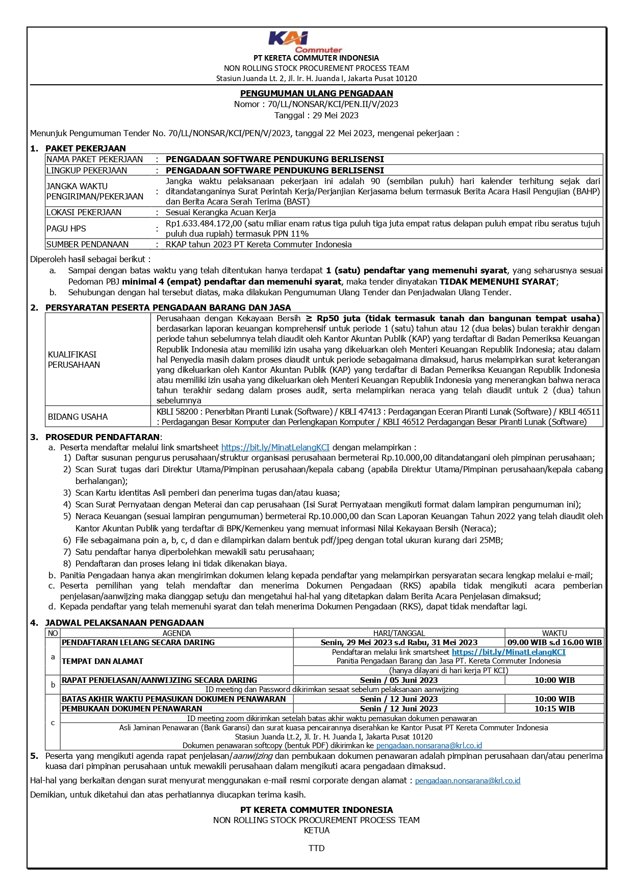 2 pengumuman ulang 70 pengadaan software pendukung berlisensi page 0001